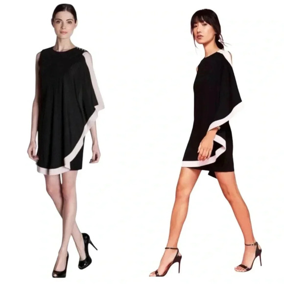 TED BAKER | Black Bolty Side Draped Asymmetric Sheath Dress Size UK 2 (US 6) - Picture 1 of 11